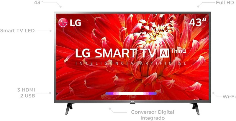 Smart TV 43" LG Full HD 43LM631C0SB DR Ativo WebOS 4.5 Sistem Artificial ThinQ AI, Processador Quad Core