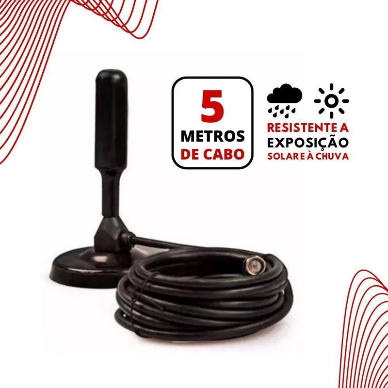 Antena Digital Interna/ Externa HDTV 3.5dbi c/ Imã e Cabo 5 Metros