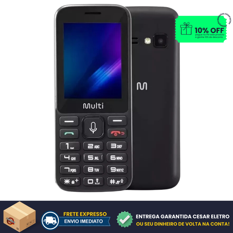 Celular Multilaser P9139 p/ Manuseio Idoso ou Trabalho, Radio FM, 4G, Desbloqueado, Cor Preto