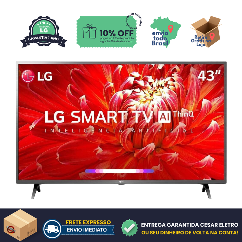 Smart TV 43" LG Full HD 43LM631C0SB DR Ativo WebOS 4.5 Sistem Artificial ThinQ AI, Processador Quad Core