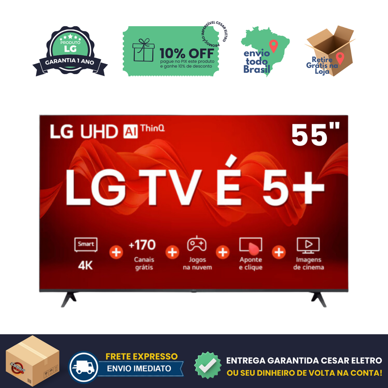 Smart TV 55" LG 4K UHD 55UR8750PSA ThinQ AI HDR, Bluetooth, Google Assistente, Amazon Alexa, Apple AirPlay 2, 3 HDMIs