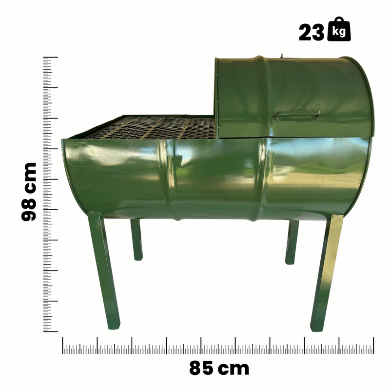 Churrasqueira Portatil Tambor Inteiro 200 L Dupla Meia Bafo Meia Grelha Tamanho Grande c/ 2 Grelhas Cor Verde