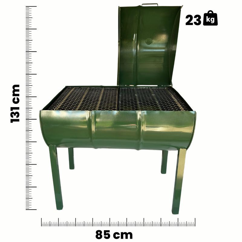 Churrasqueira Portatil Tambor Inteiro 200 L Dupla Meia Bafo Meia Grelha Tamanho Grande c/ 2 Grelhas Cor Verde