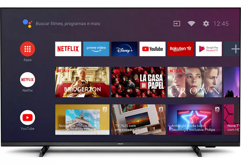 Smart TV 55" Philips Ultra HD 4K 55PUG7019/78 com Google TV, Chromecast, HDR10+, 3 HDMI, 2 USB,  Bluetooth 5.0, Bivolt