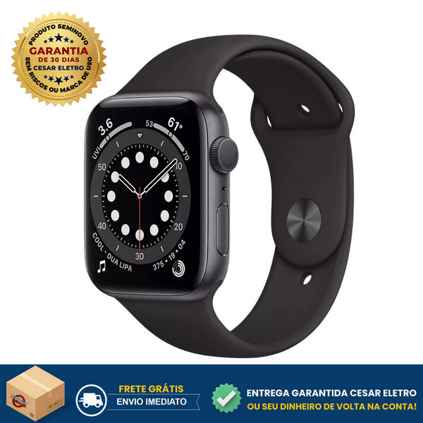 Apple Watch Series 6 44mm c/ GPS Cinza Espacial - Relógio Seminovo