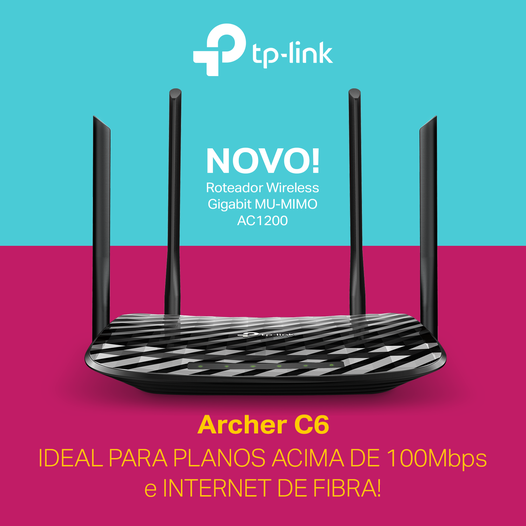 Roteador TP-Link Archer C6 Gigabit V2 AC1200 110/240V Preto -  Seminovo