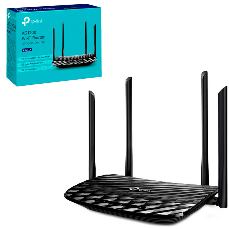 Roteador TP-Link Archer C6 Gigabit V2 AC1200 110/240V Preto -  Seminovo