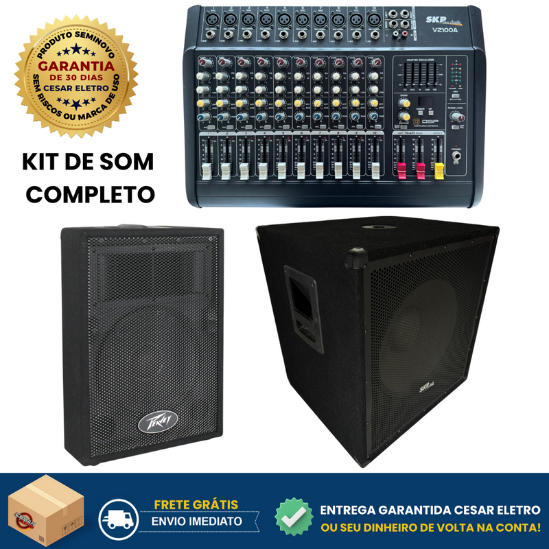 Kit de Som Completo Igreja c/ Mesa Amplificada + SubWoofer 18 e Caixa Acústica - Produto de Mostruário